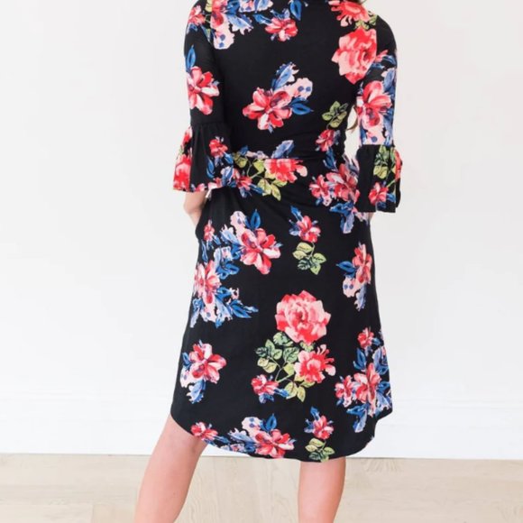 Neesee's Dresses Black and Pink Floral Midi Dress - Picture 5 of 5